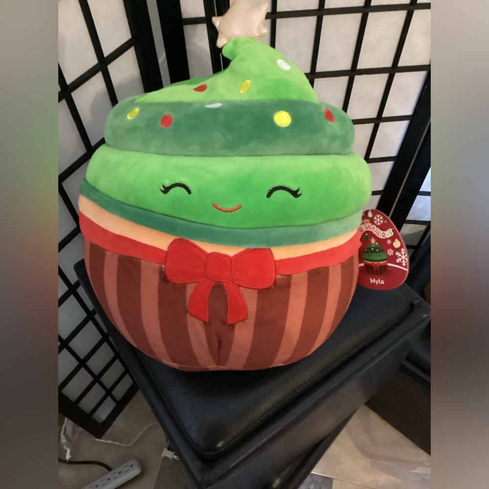 Green Holiday Cupcake Plush with Red Bow